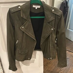 IRO Asheville Leather Jacket Army Green Size 40
